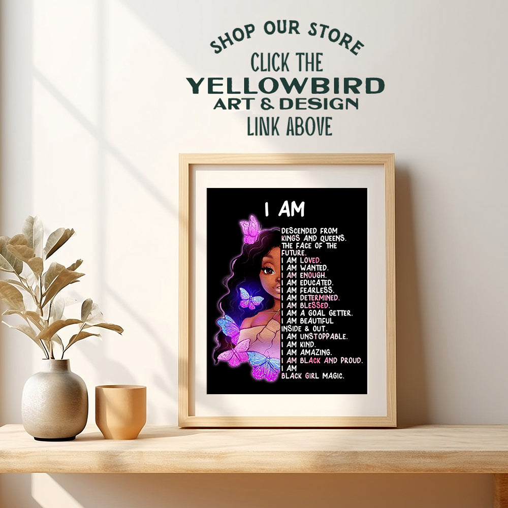 Inspiring Black Girl Wall Decor - African American Girl Art Print - Inspirational positive affirmation - Motivational Quotes - Girls Bedroom Decor - Tween Teen Little Girls Room Decor