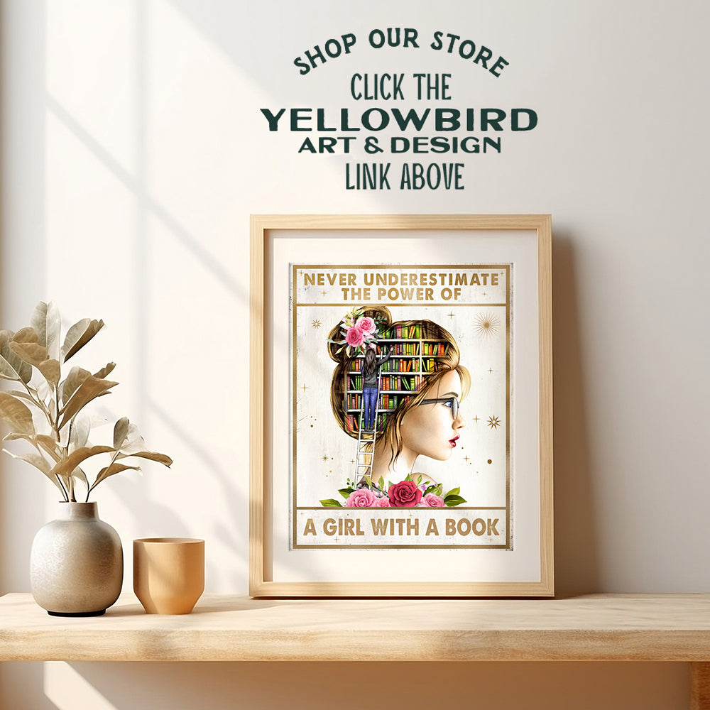 Empowering Wall Art For Tween Girl - Never Underestimate A Girl With A Book - Inspirational & Motivational quote Poster - Ideal for Classroom Decor, Teacher Gifts, Girl Room Decor - Unframed