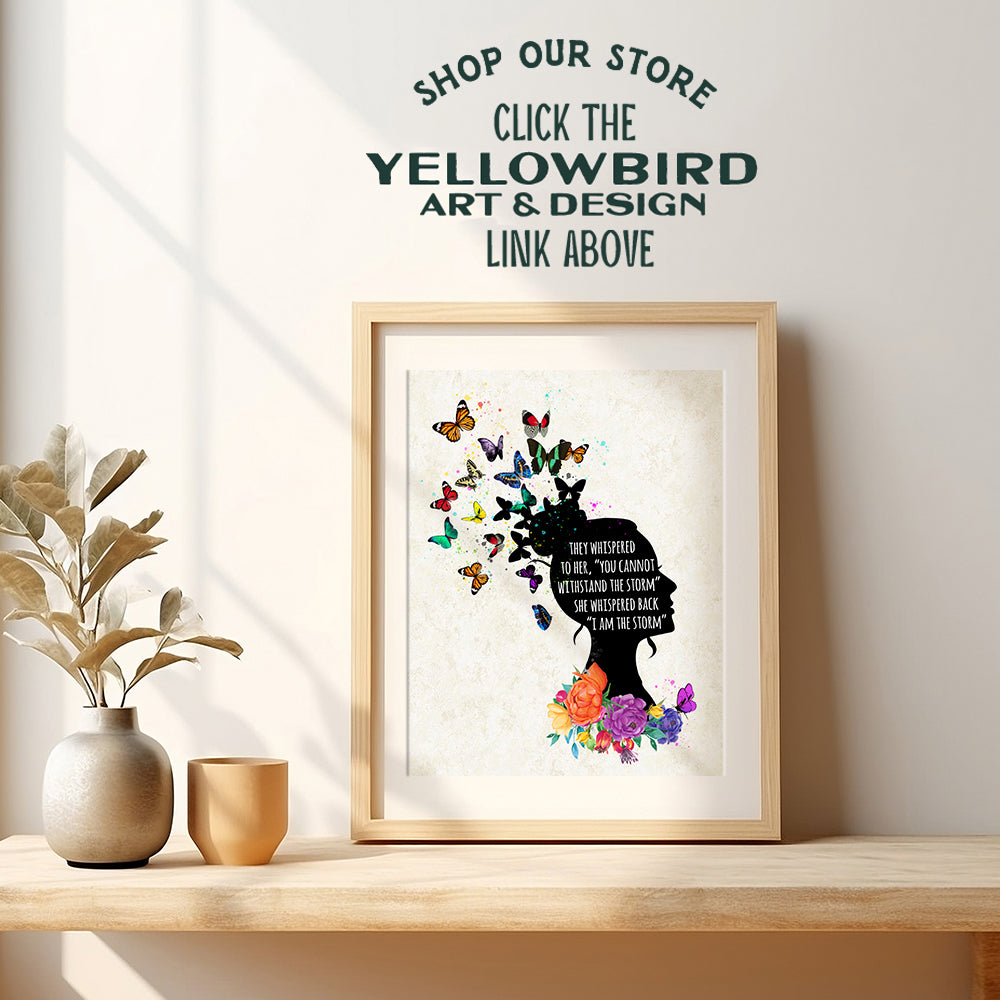 Butterfly positive affirmations for Women - They Whispered to Her You Cannot Withstand The Storm - Inspirational Wall Art - Motivational Quotes - Boho Home Decor - Empowering Women Gifts for Her