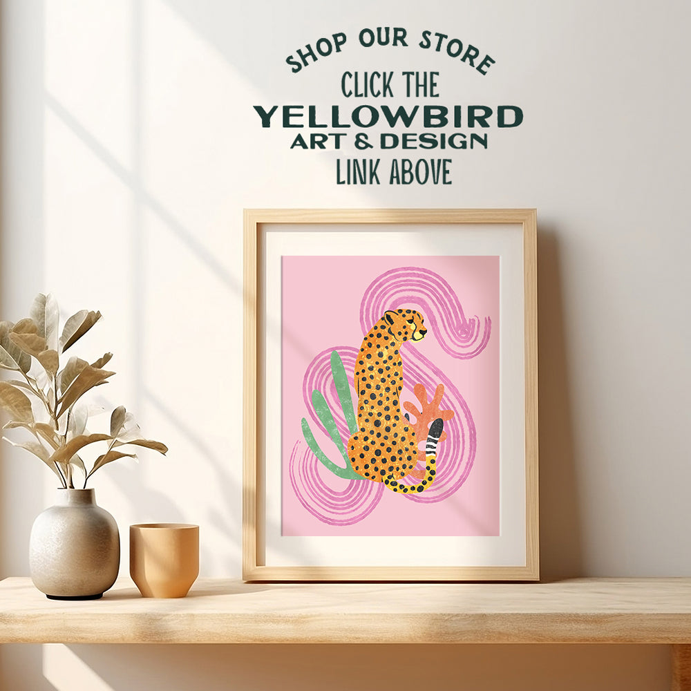 Mid Century Modern Abstract Cheetah - Pink Boho Wall Art - Minimalist Gallery Wall Decor - Aesthetic Room Decor - Bohemian Bedroom Decor - Living room Wall Collage - Geometric - Home Decor