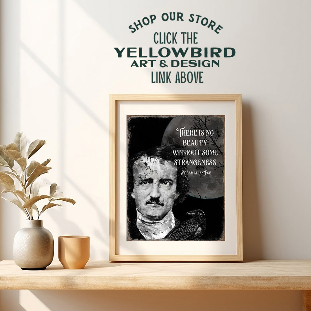 Edgar Allan Poe Gothic Wall Art - The Raven Creepy Print - Spooky Scary Gothic Home Decor - Inspirational Quotes Halloween Decoration - Witch Wicca Gifts - Horror Movie Poster - Goth Wall Art