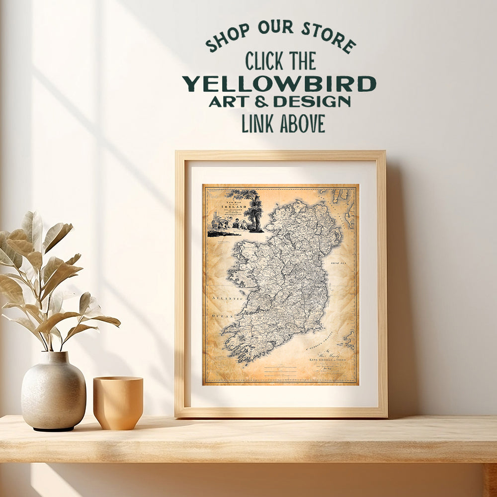 Map of Ireland - Irish Gifts - Irish Home Decor Wall Art - Celtic Wall Decor Poster Print - Vintage Antique Retro Style Irish Map