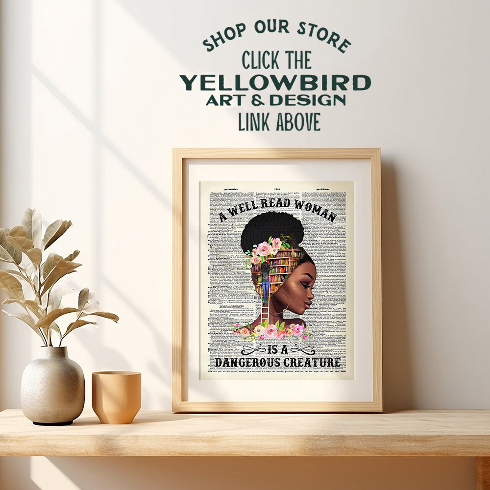 Empowered Black Women Poster - Classroom Decor - Motivational Wall Art - Never Underestimate the Power of a Girl With a Book - African American Wall Art - positive affirmation Wall Decor