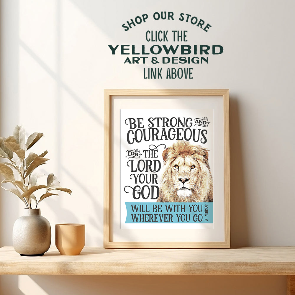 Bible Verse Christian Wall Decor - Lion Scripture Decor - Motivational, Sayings, Inspirational Quotes - Religious Art - Christian Wall Art for Men, Boys Bedroom, Teen Room - Joshua 1 9 God Decor