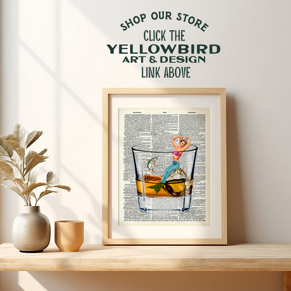 Man cave Bar Wall Decor - Funny Fish Wall Decor - Scotch Whiskey Wall Art for Men - Masculine Wall Decor for Men - Preppy Trendy Dictionary Art Picture Poster Print - Home Office Decorations