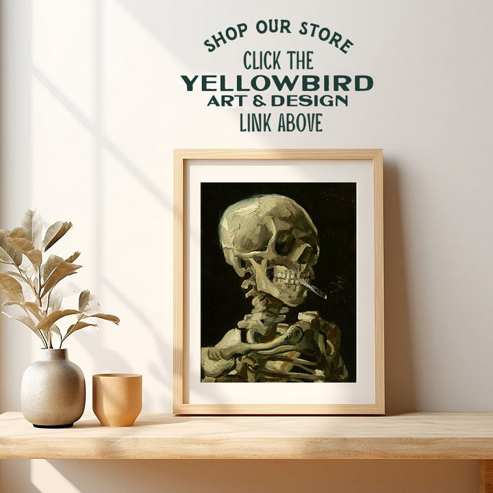 Gothic Vincent Van Gogh Art - DOPE Posters - Gothic Room Decor - Smoking Skeleton Art - Stoner Pothead Gifts - Creepy Goth Wall Art - Cannabis Decor - Ganja, Blunt - Skeleton Wall Art