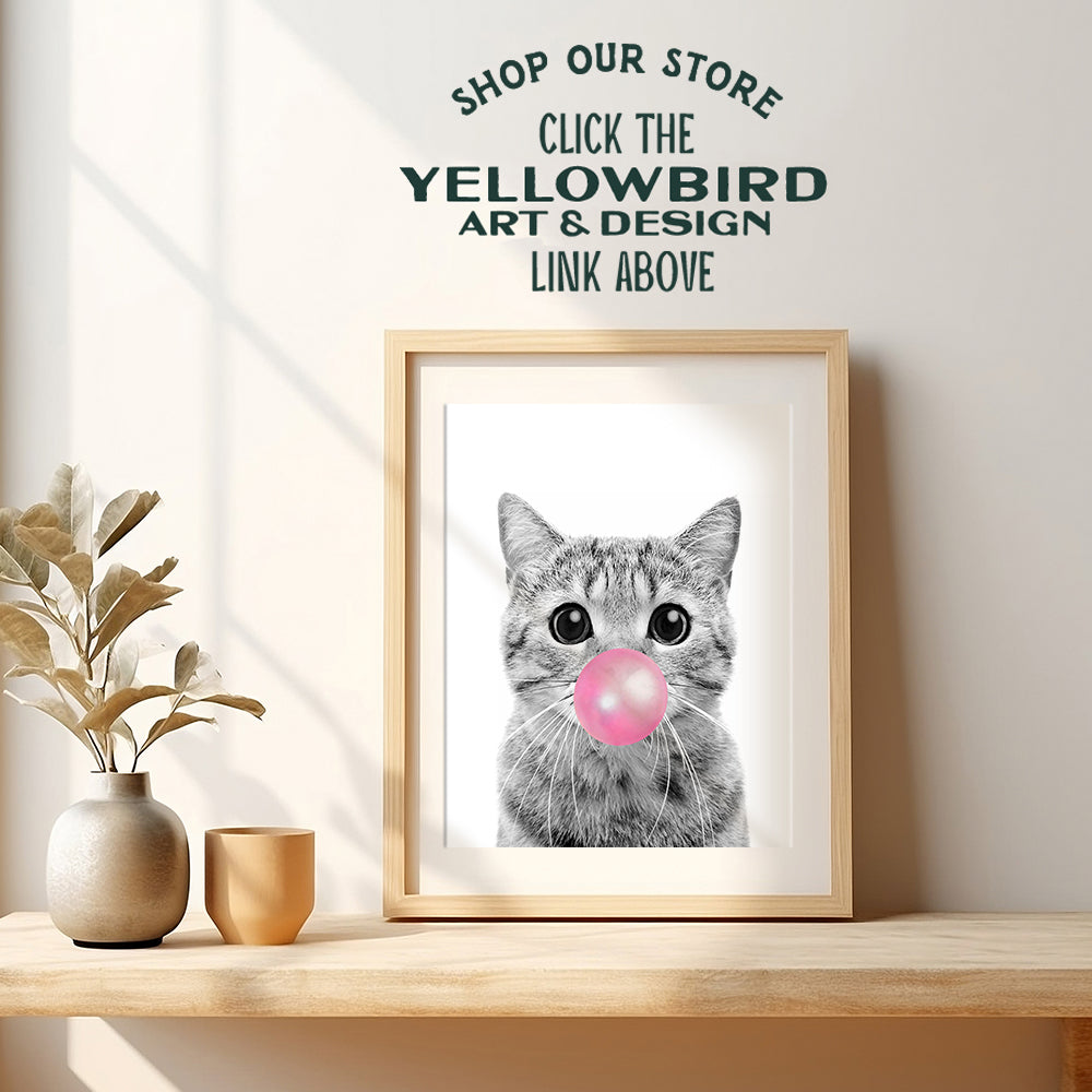 Tabby cat Wall Art - Cute Cat Nursery Wall Decor for Girls Bedroom, Kids Room - Pink Girly Kitty, PussyCat, Kitten Art - Cat Lover Gifts for Women - Adorable Cat Wall Art for Girl - Unframed