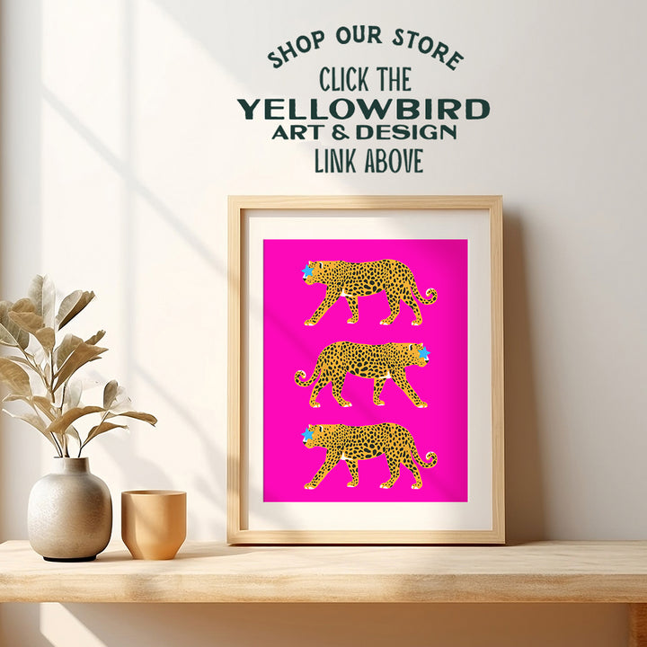 Cheetah Wall Art - Cheetah Print Wall Decor - Aesthetic Room Decor - Preppy Room Decor - Minimalist Mid-century modern Wall Art & Decor - Leopard Home Decor - Pink Teen Girls Womens Bedroom Decor