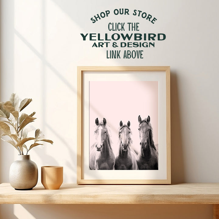 Horse Wall Decor - Horse Wall Art - Horse Decorations - Farmhouse Barn Wall Decor for Girls Bedroom - Country Western Boho Shabby Chic Decorations - Gift for Equestrian Women - Pink Pony Poster Set