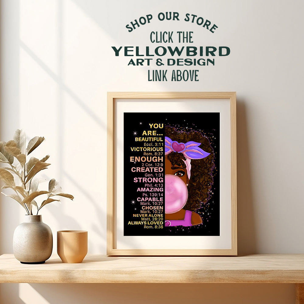 Black Girl African American Decor - spiritual Religious Wall Art - I am positive affirmation - Christian Bible Verses - Inspirational Quotes - Pink Girls Bedroom Decor - Girls Room Wall Decor