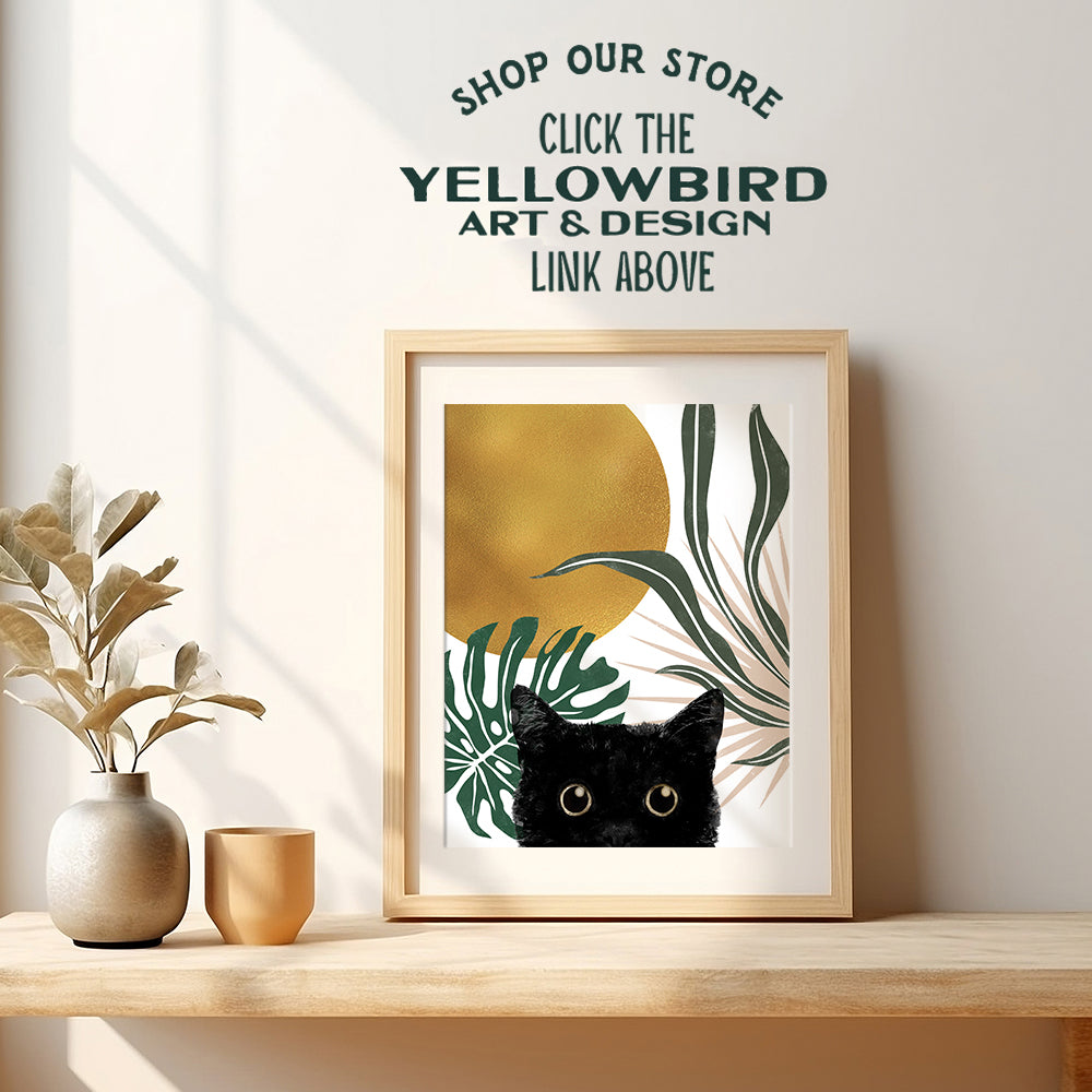 Mid-century modern Cat Wall Art - Abstract art Minimalist Wall Decor - Aesthetic Room Decor - Botanical Modern art Wall Decor - Boho-chic Cat Wall Decor Living room Women Men - Cat Stuff Gifts