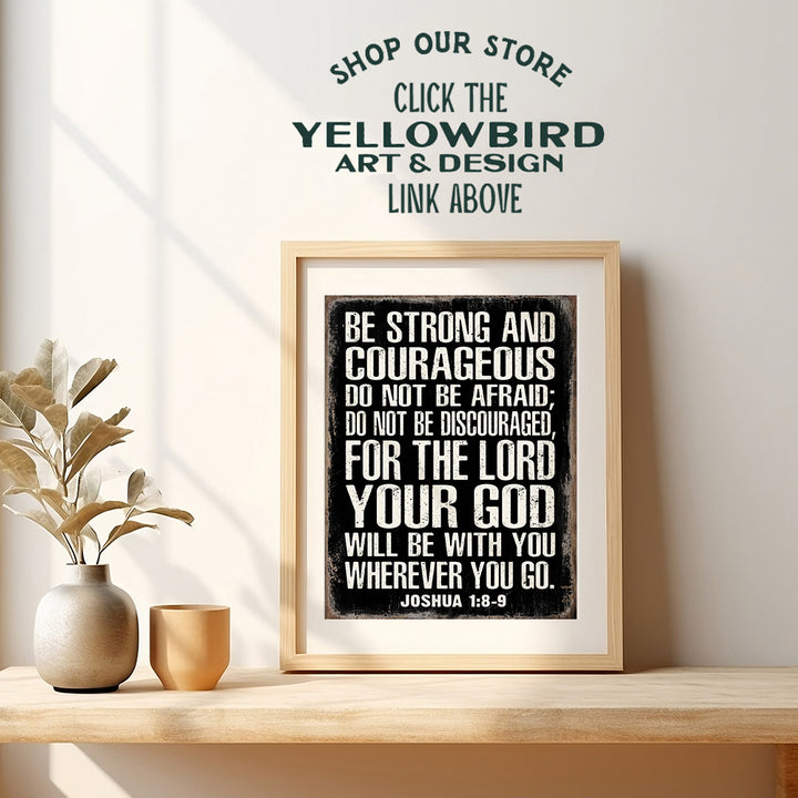 Christianity Wall Art - Inspiration Bible Verse Poster for Man Cave - Masculine Religious Decor - Motivation Scripture Wall Decor - Joshua 1:9 - Courage Gifts for Men - Be Strong and Courageous