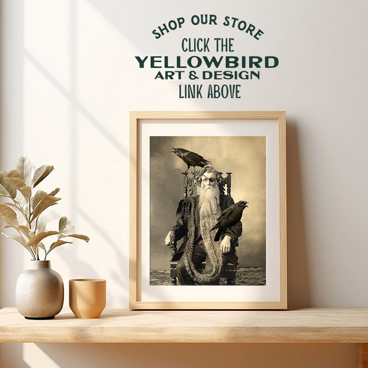 Odin Raven Art - Norse Mythology Gothic Home Decor - Creepy Scary Vintage Photo for Halloween Decorations - Wicca Pagan Gifts - Medieval Renaissance Magic Occult Witch Wall Art Decor