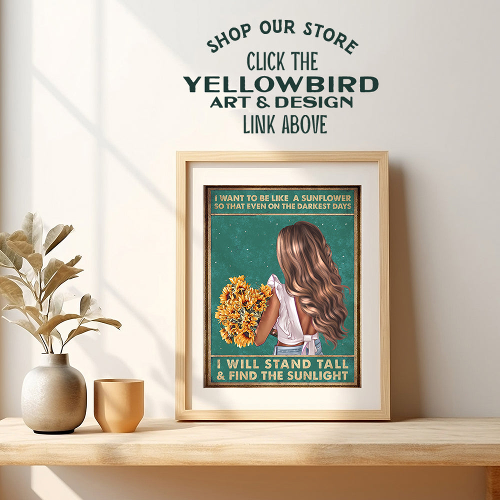 Bohemian Wall Art - Inspirational Quotes, Motivational poster - positive affirmation for Women - Teen Bedroom Decor - Boho-chic Home Decor - Gifts - Sunflower Wall Art - Sunflower Wall Decor