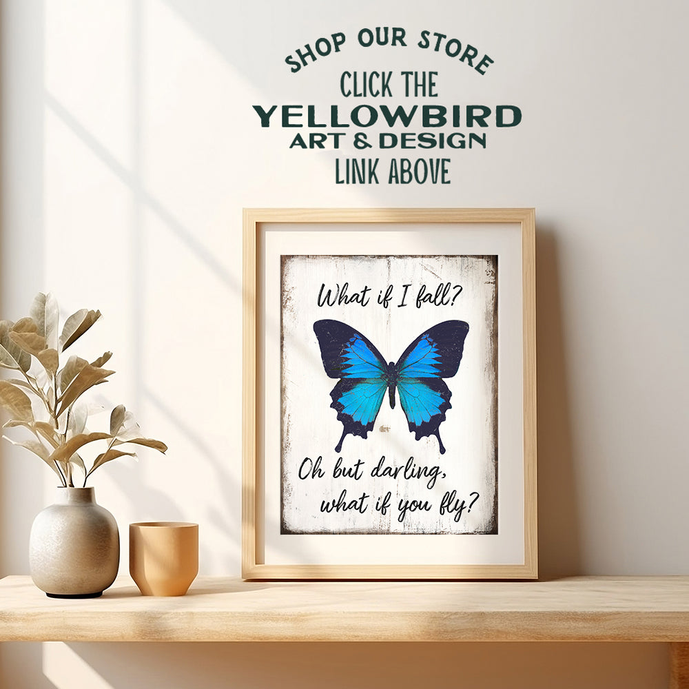 Boho Butterfly Inspirational Wall Art - Rustic Home Decor, Bedroom, Living room Decorations - Motivational poster - positive Quotes for Women Girls Teen - Shabby chic Women's empowerment