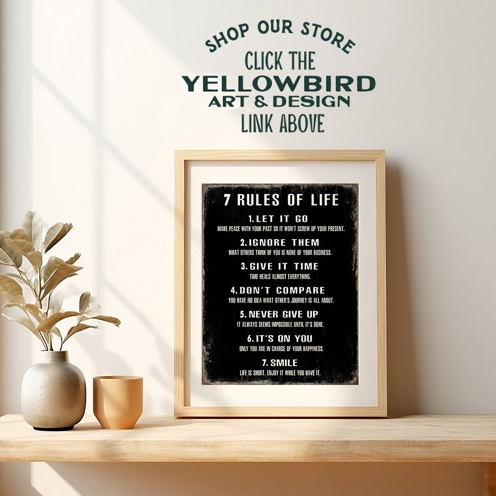 7 Rules of Life Wall Art 11x14 - Inspirational Quotes Wall Art - Motivational Wall Decor - positive Quotes - Inspirational Gifts for Women, Men, Classroom - Home Office, Living Room Decor Poster