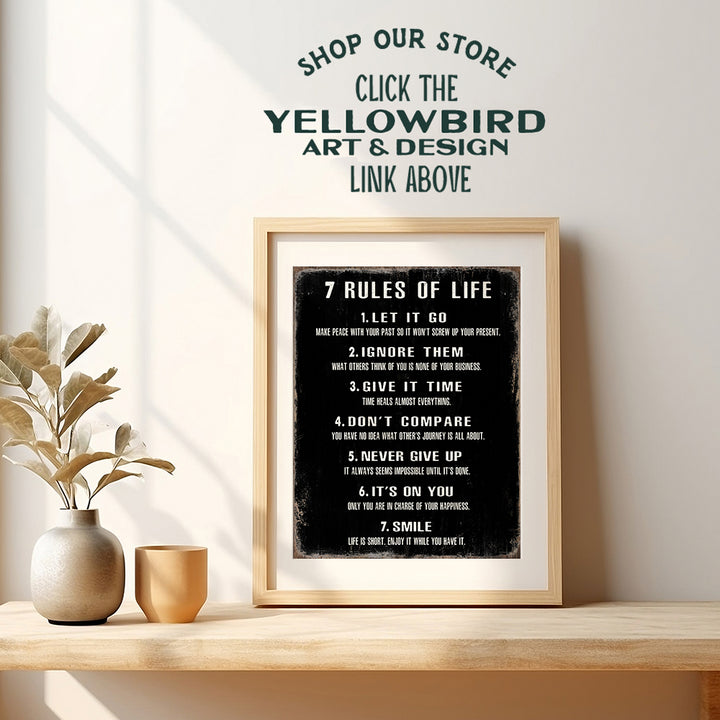 7 Rules of Life Wall Art 11x14 - Inspirational Quotes Wall Art - Motivational Wall Decor - positive Quotes - Inspirational Gifts for Women, Men, Classroom - Home Office, Living Room Decor Poster