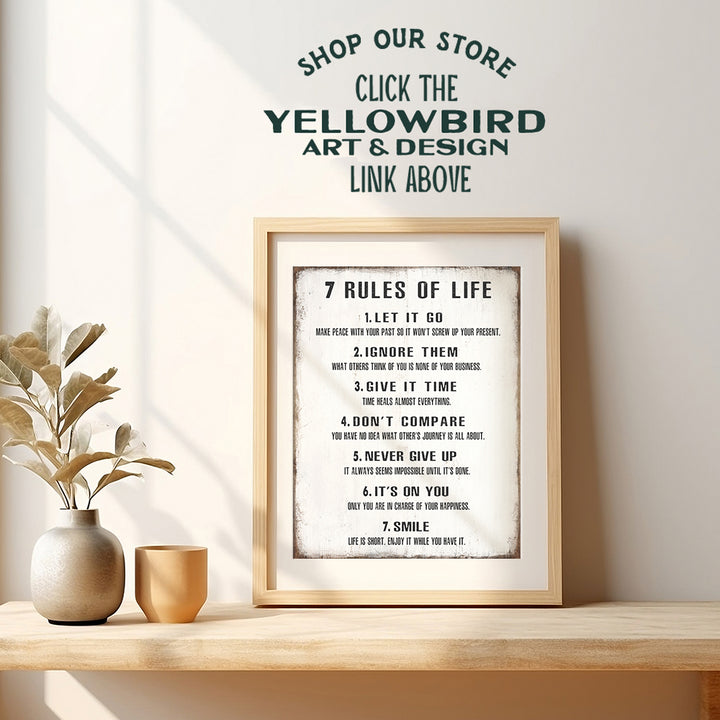 7 Rules Of Life Wall Art - Inspirational Wall Art - Inspirational Gifts for Women Men - Motivational poster - Home Office Bedroom Living Room - Motivational Wall Art - Positive Quotes Wall Decor 8x10