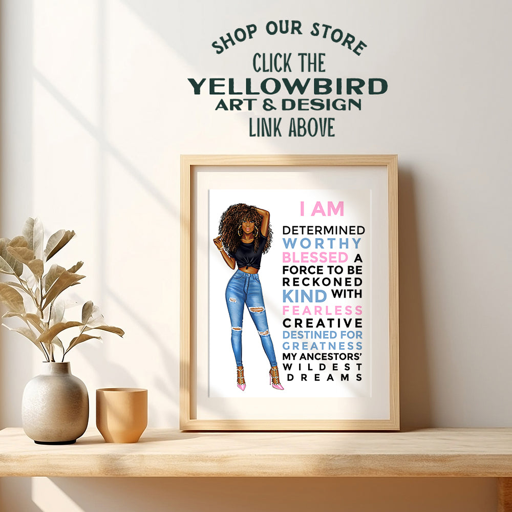 Inspirational Black Wall Art For Women - Empowering Quotes Home Decor Print for African American, Latino, Hispanic Girls Room, Teen Bedroom, Bathroom - Motivational poster, positive affirmation