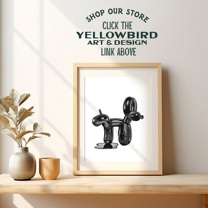 Black Bathroom Wall Decor for Men - funny small Bathroom Signs - Modern Bathroom Pictures - Balloon Dog Pop art - Retro Minimalist Decor - 70s Trendy Funky Dorm Decorations - Black and White Wall Art