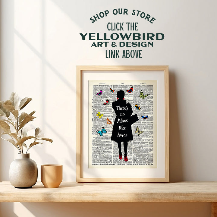 Wizard Of Oz Home Decor - Baby Nursery Wall Decor - Unique Gift for Dorothy Fans - Kids Teen Girls Room Wall Art - Inspirational Quotes - Theres No Place Like Home Positive Quote Room Decor