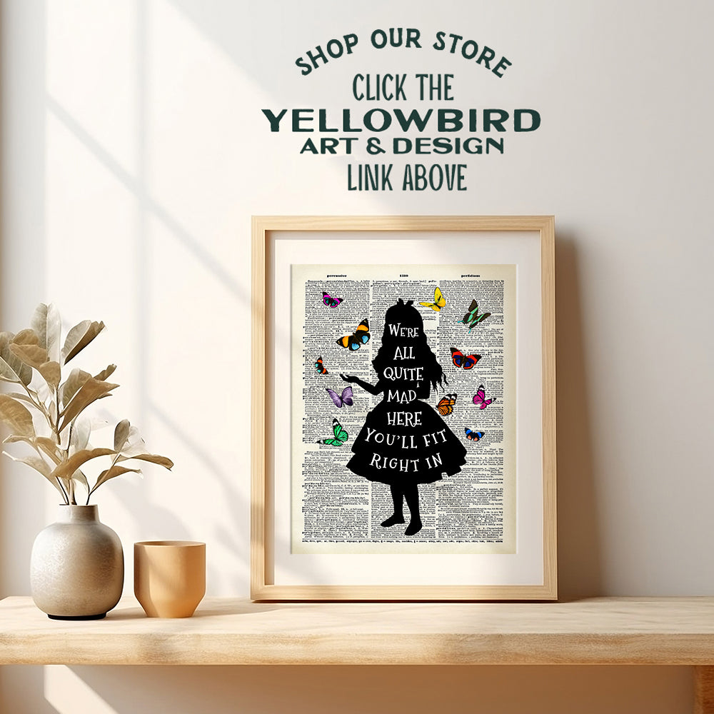 Alice Wonderland Quote Dictionary Wall Art - 8x10 Photo, Home Decor Poster - Unique Room Decorations for Bedroom, Office, Girls, Kids Room - Great Gift - 8x10 Unframed Picture Print