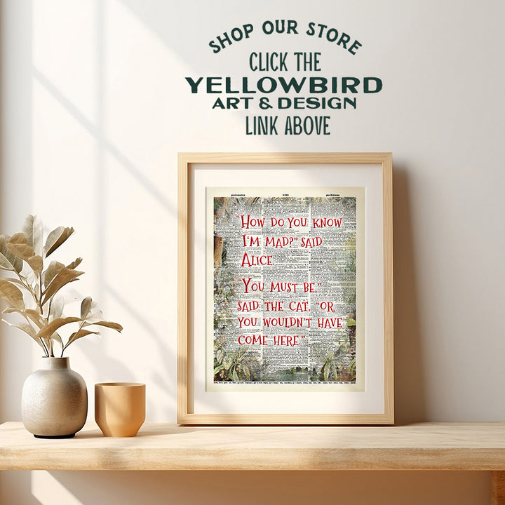 Alice Wonderland Quotation Dictionary Wall Art Picture print - Upcycled Decor for Home, Apartment, Office - Gift for Entrepreneur, Fans - 8x10 Poster