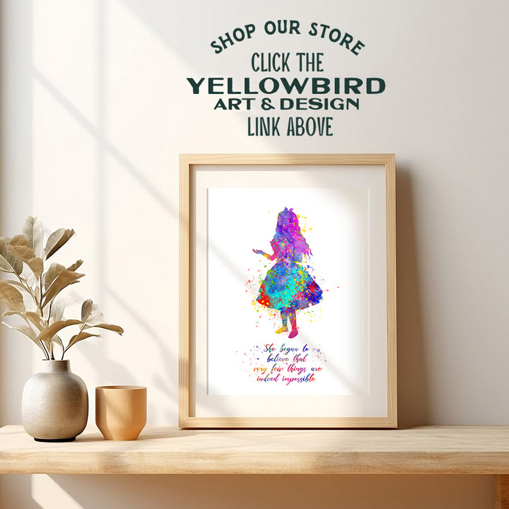 Inspirational Quote - Alice Wonderland Wall Art Print- Great Motivational Gift - Chic Room, Home or Office Decor Poster for Kids or Girls Bedroom - 8x10 Unframed Photo