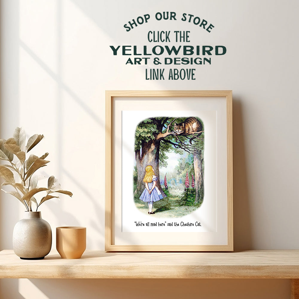 Alice Wonderland Wall Art & Decor - Girls, Kids Room Decor - We're All Mad Here - Cheshire Cat - Home Office Decor - Nursery Wall Decor - Kids Bedroom Decor - Wall Decor for Toddlers - A.A. Milne