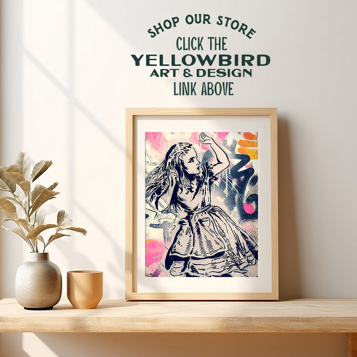 Alice Wonderland Wall Art & Decor - Graffiti Wall Art - Banksy Wall Art - Banksy Poster 8x10 - Urban Wall Art - Unique Cool Hip Street Art - Apartment Decor for Men, Women