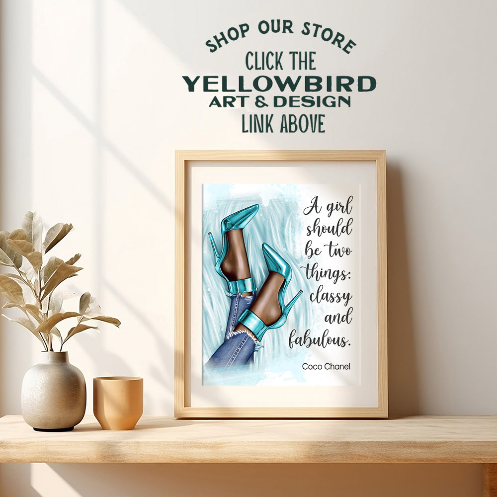 African American Wall Art - Inspirational Quote for Black Women, African American Girls - Glam High Fashion Design Wall Decor - Luxury Gifts - Light Blue Decor for Bathroom, Bedroom, Teens Room