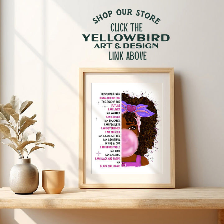 African American Girl Wall Art - Black Art - Inspirational Positive Quotes Wall Decor - Positive Affirmations Poster - Pink Little Girls Bedroom Decor - Toddler Girls Room Decor - Black Girl Magic