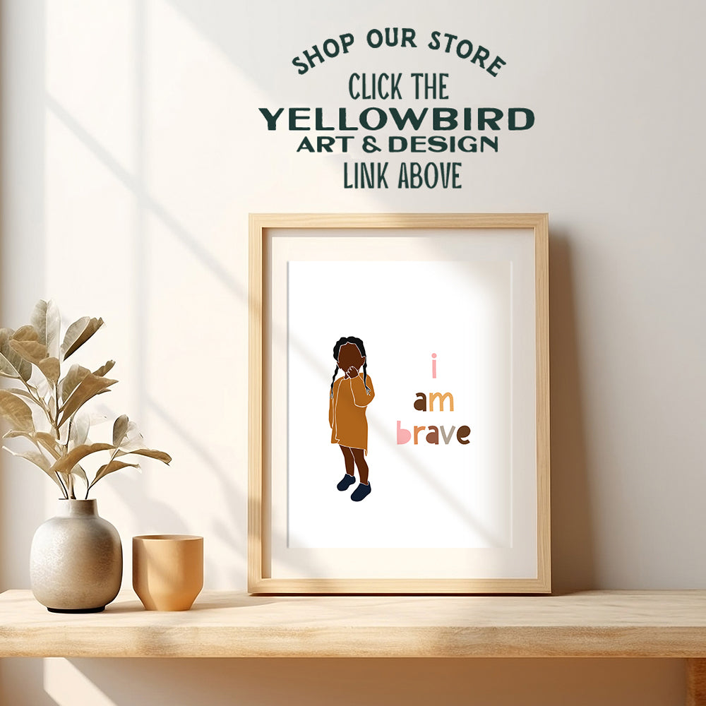 I Am Brave - African American Girl, Kids - African American Wall Decor - Baby Nursery Decoration - Little Girls Bedroom Wall Art - Black Wall Art - Positive Affirmations Wall Art - Inspirational Decor