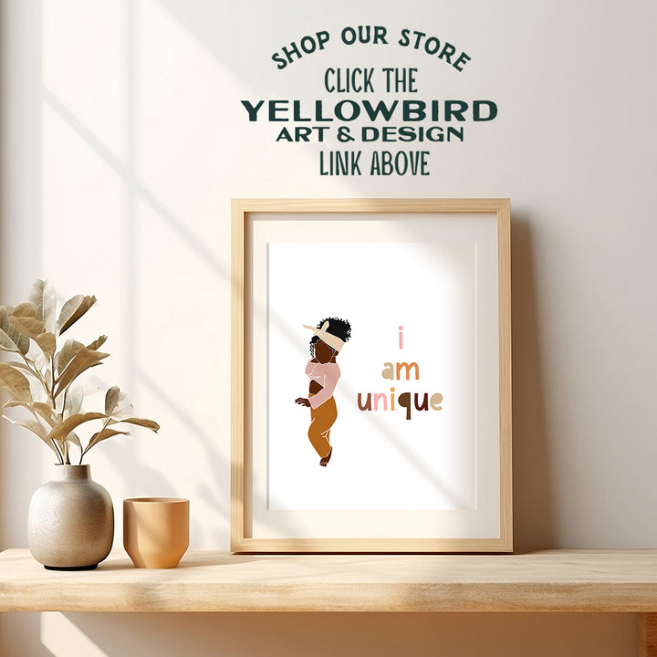 African American Girl Wall Decor - Black Wall Art - Motivational Inspirational Quotes Poster - Positive Affirmations - Black Culture - Cute Little Girls Bedroom Decor - I Am Unique