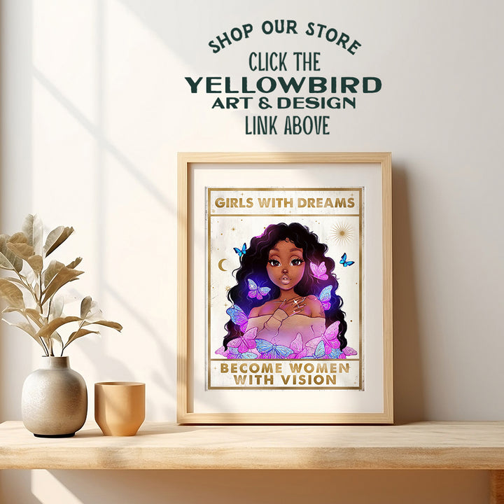 Black Girl Butterflies Inspirational Quotes - Motivational Wall Decor for Women, Black Women, African Americans - Blue Light Pink positive Affirmations - Encouraging Black Wall Art - Self-love Poster