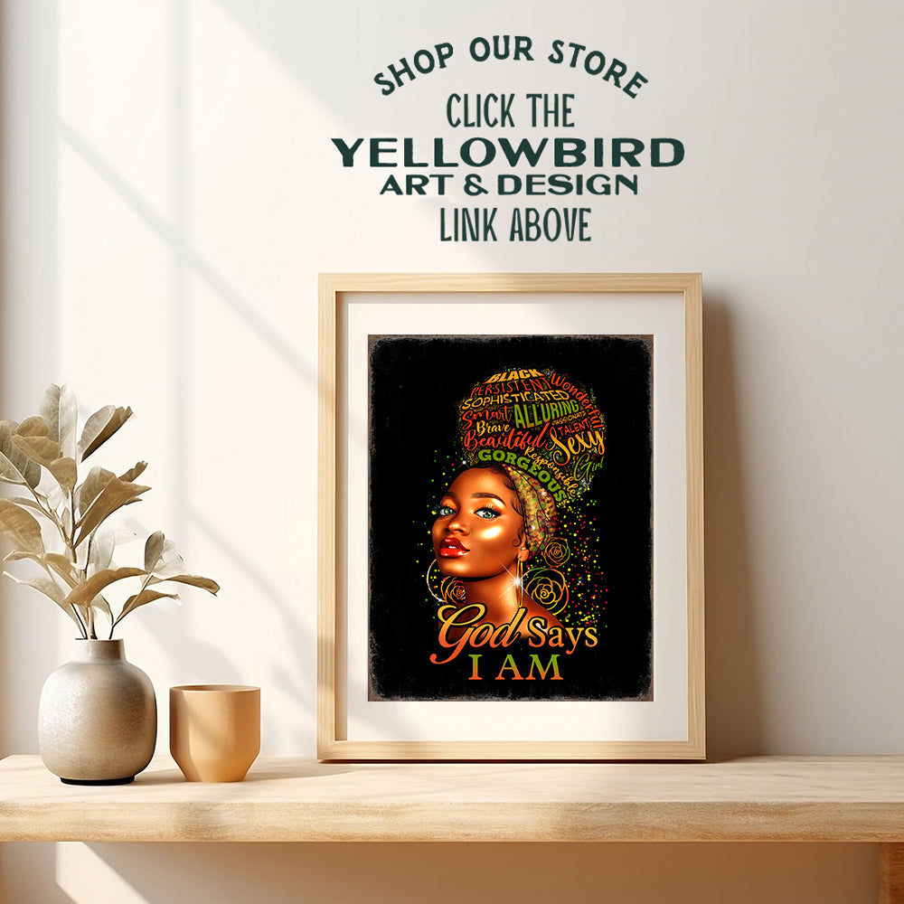 Black Art - African Americans Girl - African American Art - God Says You Are Wall Art - Afro Girl - spiritual Religious Wall Decor - Black women - Inspiration Christian Gifts - Yellowbird Art & Design