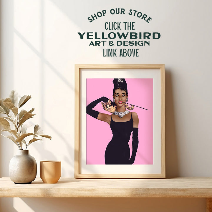 Black Woman Wall Decor - African American Wall Art - Gifts for African American Women, Girls - Audrey Hepburn Poster - Glam High Fashion Design Room Decorations - Classic Movies - Boho Decor - 8x10