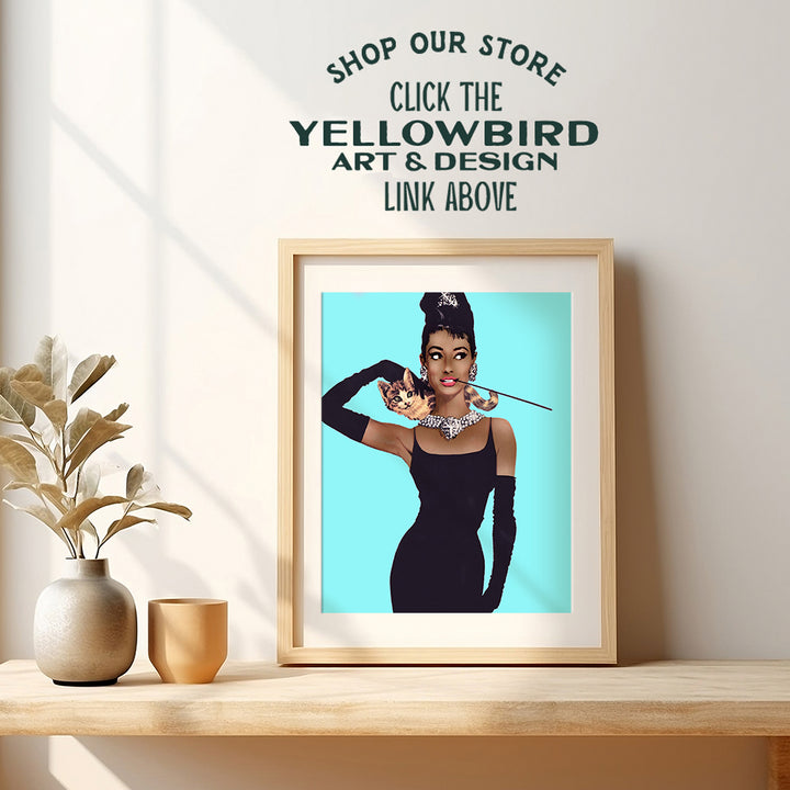 Black African American Wall Art & Decor - Blue Audrey Hepburn Poster - Glam Wall Art - Vintage Hollywood Movie Print - Pop Art Wall Decor- Afro Culture Gifts for Women - 8x10 Unframed