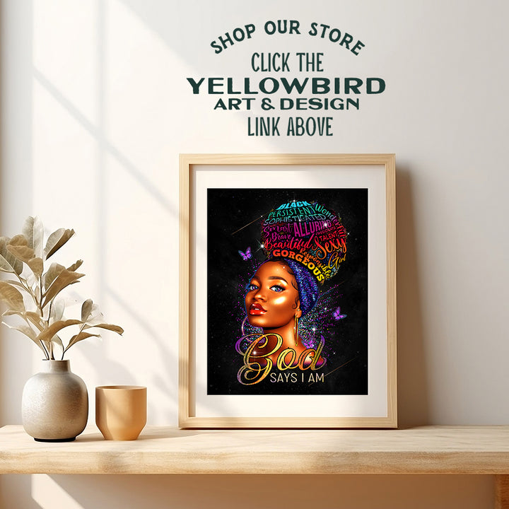 Religious Black Wall Art & Decor - Encouragement Christian Gifts for African American Women - God Says You Are - Motivational Inspirational Positive Quotes Home Decor Poster - Girls Room, Teen Bedroom