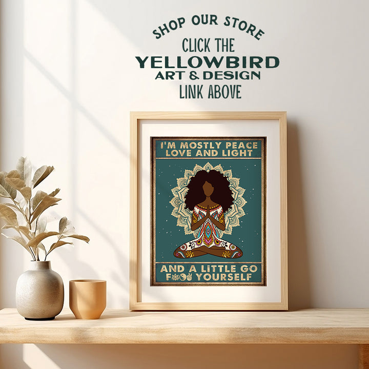 Afro Black Wall Art - African American Wall Decor - Yoga Meditation Gifts for Black Woman, African American Women - Zen Decorations - Spa Namaste Wall Decor - Funny Spiritual New Age Wall Art Poster