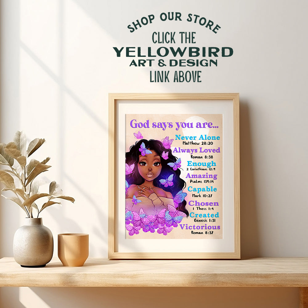 African Americans Wall Art & Decor - God Says You Are - Afro Black Art - Black women Poster - Pink Black Girl Magic - Inspiration Motivation spiritual Religious Christian Scripture - Teen Bedroom