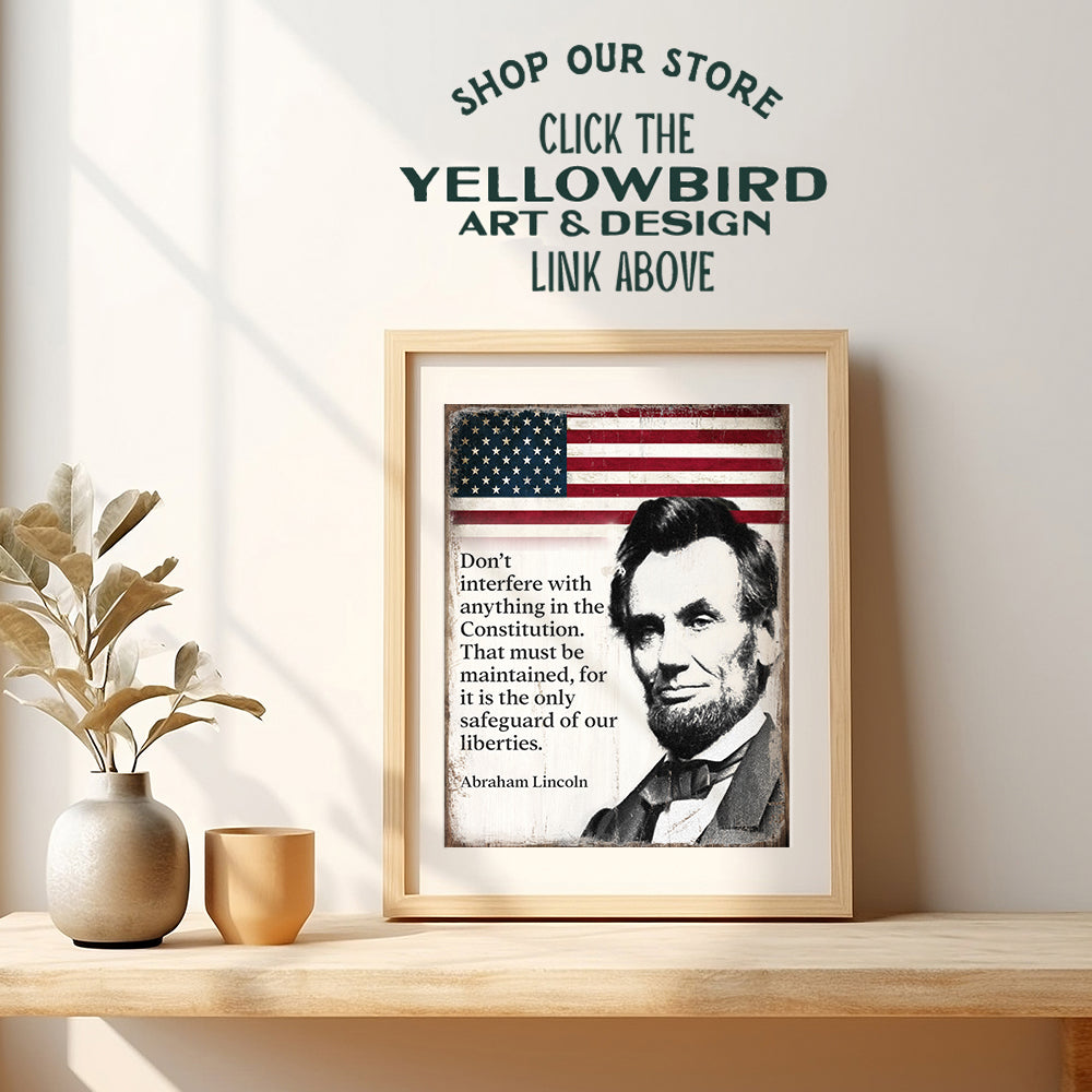 Abraham Lincoln Poster - 8x10 Inspirational Quote - American Flag Decor - Abe Lincoln Gifts - Patriotic Decor for Home or Office - Rustic American Wall Decor - US Constitution Art