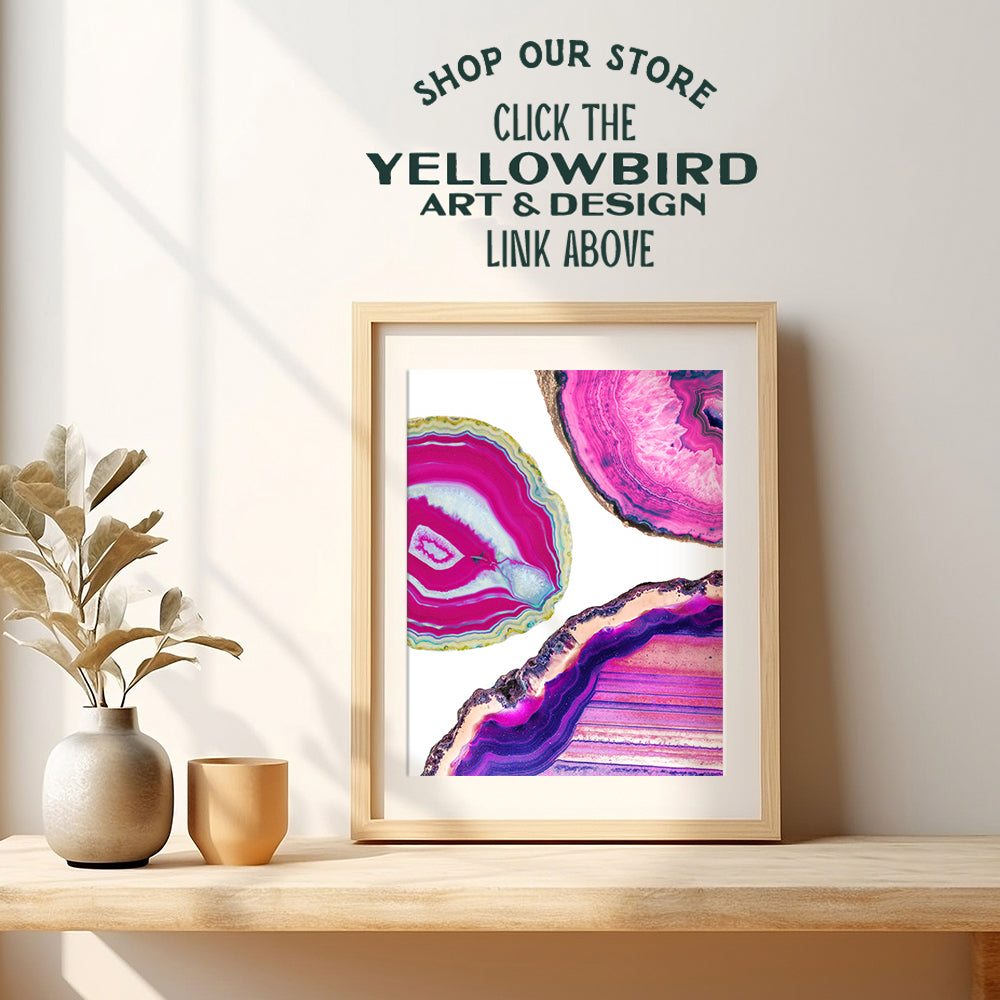 Agate Geode Art Print - Contemporary Wall Art Poster - Modern Chic Home Decor for Bedroom, Living Room, Bathroom, Office, Kitchen, Family and Teens Room - Gift for Women, Gems Lover, 8x10, Pink Purple