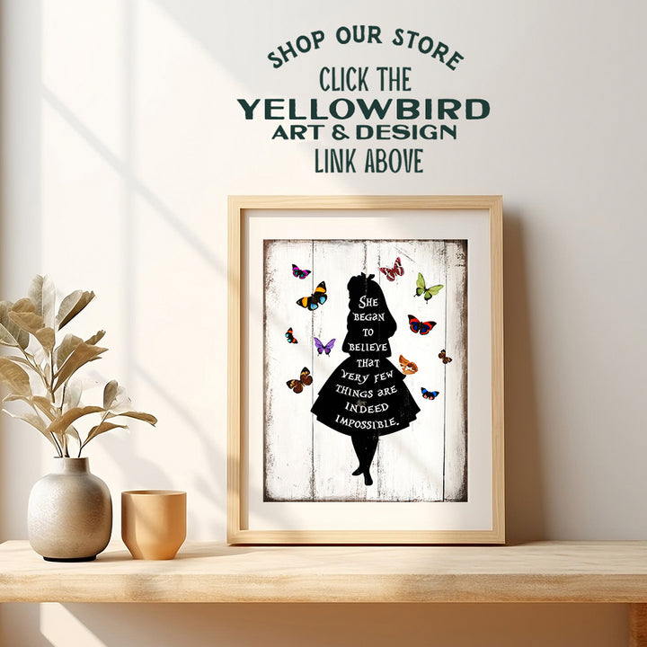 Rustic Home Decor, Alice Wonderland - 8x10 Photo - Shabby Chic Butterfly Wall Decor for Bedroom, Kids, Baby or Girls Room, Nursery Decor - Vintage Farmhouse Wall Art, Motivational Gift for Women