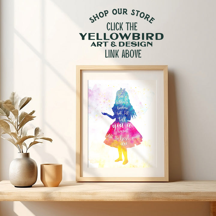 Alice Wonderland Watercolor Quote Home Decor Art Print - Wall Art Poster - Unique decoration for Girl, Toddler, Kids Room, Bedroom, Nursery - Gift for Fans - 8x10 Photo Unframed