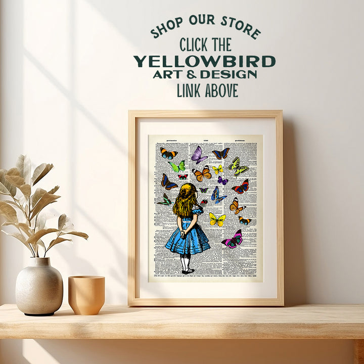 Alice Wonderland Upcycled Dictionary Wall Art - Vintage Style Art Poster and Great Gift or Home Decor for Kids or Girls Room, Nursery, Baby Room - 8x10 Unframed Print