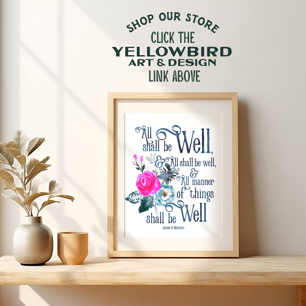 Julian of Norwich - All Shall Be Well - Spiritual Religious Wall Art - Inspirationall Christian Wall Decor - Bible Verse Encouragement Gifts - Catholic Wall Decor - Holy Scriptures Wall Decor - Faith