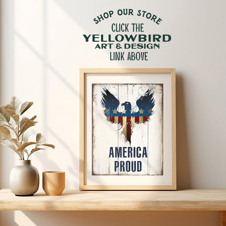 Eagle American Flag - Patriotic America Wall Art Decor - Rustic USA Room Decoration or Gift for Conservatives, Republicans, Men - Sign Picture Plaque Replica for Office, Home, Den, Man Cave - Unframed