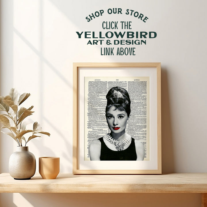 Audrey Hepburn Upcycled Dictionary Wall Art Print - Vintage 8x10 Unframed Photo - Perfect Easy Gift - Chic Home Decor - Red Lips