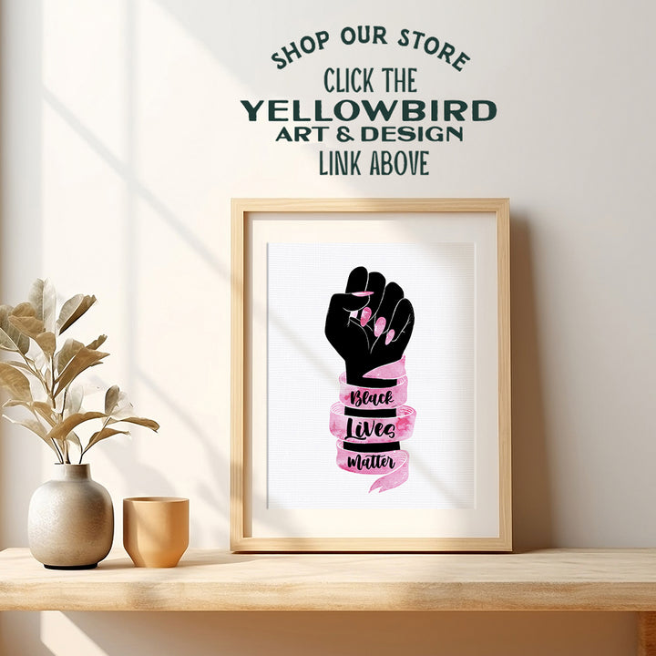 BLM Wall Art Sign - Black Wall Art - Black Lives Matter Home Decor, Room Decoration for Black Women - African American Art - Pink Black Pride Fist for Girls, Teens, Wife, Her, BFF - 8x10 Poster Print